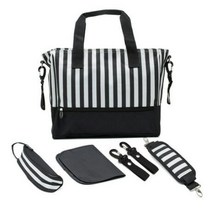 스트라이프 숄더 기저귀가방 + 크로스끈 + 기저귀교환패드 + 유모차걸이 + 물병파우치, 블랙