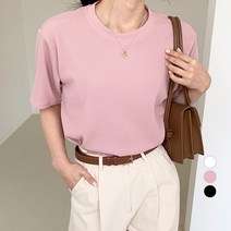 보에리에 여성용 베이직 골지 반팔 티셔츠