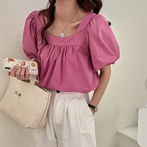 레몬소울 빅사이즈 야흐로 퍼프 스퀘어 블라우스