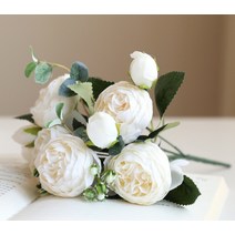 소니오 모란 5송이 조화 장식용 꽃송이, 01 베이지