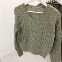 체리체리 여성용 캐시 울 브이넥 케이블 니트