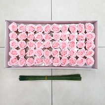 이플린 비누꽃 미니 자나 장미 50p + 일반 꽃대 50p DIY 세트, 핑크