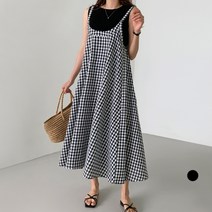 바블링브룩 여성용 루즈핏 체크 플레어 나시 롱 원피스