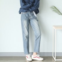 여성용 빼빼 데일리 속밴딩 긁은기모 일자 데님팬츠