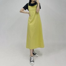 빼빼 여성용 뒷밴딩 레이어드 뷔스티에 바이오워싱 롱 원피스