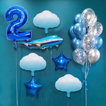 마켓감성 블루비행기테마 생일풍선세트, 타입2, 1세트
