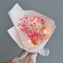 모리앤 홀로그램 한송이 프리저브드 조명 꽃다발, 핑크