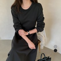 무드인더 여성용 허리 밴딩 기모 롱원피스