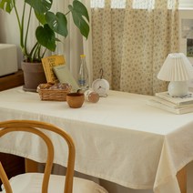 바자르 크림바이오워싱 순면 식탁보, 내추럴, 4인용(135 x 170 cm)