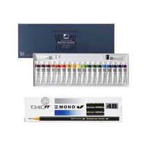 신한화구 수채 물감 12ml + 톰보 모노J 4B 1타 세트, 20색