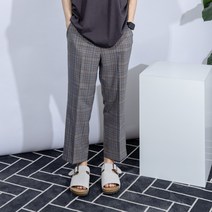 남성용 더간지 데일리 일자핏 벨티드 체크 슬랙스