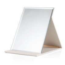 무다스 PU 커버 접이식 휴대용 탁상 거울 중형, 화이트