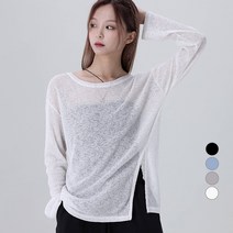 어썸어라운드 여성용 레이어드 절개 트임 린넨 긴팔 티셔츠