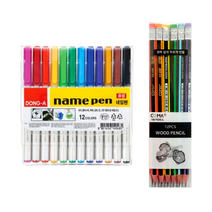 동아 네임펜 12종 + 투코비 삼각 지우개 연필 SG-208 12p 세트, 혼합색상(네임펜), 혼합색상(지우개연필), 1세트