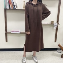 빅걸스토리 빅사이즈 여성 니트 후드 속기모 겨울 캐주얼 롱 원피스