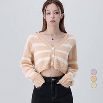 어썸어라운드 여성용 컬러 배색 단가라 크롭 가디건