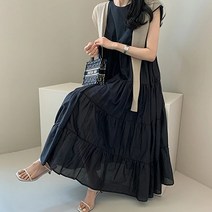 패션나비 4단 셔링 민소매 롱 임산부 원피스