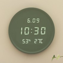 플라이토 루나 온습도 LED 벽시계 29.5cm, 카키