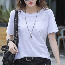 모네타 여성용 라운드넥 포켓 포인트 발팔 상의