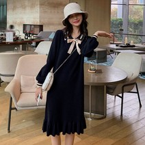 루나걸 여성용 거프 리본 카라 니트 원피스