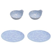 DM 감성 레트로 분식그릇 포장마차 접시 + 막걸리잔 세트, 블루, 접시 대 2p + 막걸리잔 2p