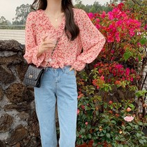 여성용 클루비 프릴 플라워 블라우스 BL3959C13