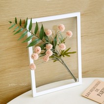 리틀래빗 인테리어 폼폼 국화 투명 식물 액자, 화이트액자/핑크국화