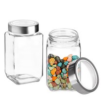 차이나다 투명뚜껑 사각 밀폐 유리병, 2개, 700ml