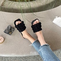 벨레페 여성용 엠보스 스퀘어 썸머 엠보싱 뮬 슬리퍼