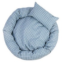 예쁜 체크 패턴 반려동물 원형 방석 쿠션, 블루