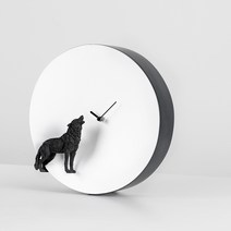 하오시 늑대 달모양 인테리어 벽시계, White + Black