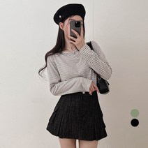 밀키버터 여성용 스트라이프 라운드 티셔츠