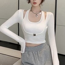 구디프 여성용 유넥 탑 + 크롭 가디건 투피스 세트