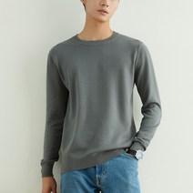 솔레일 남성용 데일리룩 단색 라운드 니트