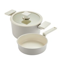 해피콜 인덕션 앳지 블랑 IH 프라이팬 냄비 2종 세트, 펄그레이, 프라이팬 20cm + 양손 냄비 20cm