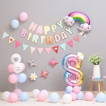 피앤비유니티 해피무지개구름 가랜드 혼합풍선세트 숫자8, 혼합색상(8), 1세트