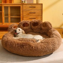 강아지 매트 라운드 대형 애완 동물 고양이 집 플러스 벨벳 깊은 수면 따뜻한 곰 발 모양 중형 침대에 대한 슈퍼 소프트 쿠션, 9.brown - 2XL