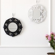 미니 빈티지 액자 원형 엔틱 벽거울 미러 인테리어거울 디자인 선반 장식 집들이선물, A(심플) 블랙