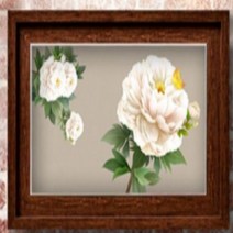 신혼집선물 흰목단 진베이지바탕 와이드 나무느낌