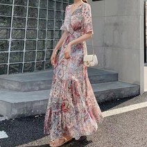 여름롱원피스 반팔 쉬폰원피스 플라워 휴양지 원피스