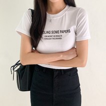 네쥬 여성 봄 여름 라운드 크롭 골지 반팔 면 티셔츠