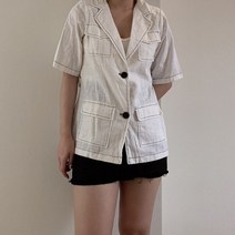 [설세라] 벨트 포켓 반팔 린넨 자켓