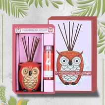 포시즌 큰부엉이 디퓨저 라비에 리필 방향제 세트 쇼핑백증정, 피치 120ml