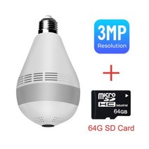 전구형카메라 3 5MP 무선 IP 카메라 와이파이 360 파노라마 벌브 나이트 비전 홈 보안 비디오 감시 양방향 오디오 Fisheye CCTV, 03 3MP-64G card