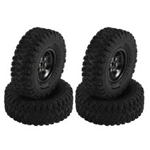 RC카 바퀴 휠 1.0 비드 록 휠 타이어 세트 딥 디쉬 네거티브 오프셋 3.78mm 124 rc 크롤러 자동차 축 scx24 fms fcx24 traxxas trx4m, 검은색