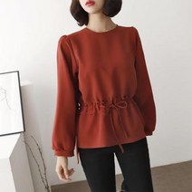 여성 가을 컬러 스트링 언발 볼륨 소매 블라우스