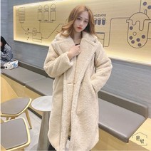 지고트코트 테디베어 오트밀 롱뽀글이 램스울 코트 도톰한 퍼 루즈핏
