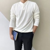 남자 헨리넥 긴팔 티셔츠/머슬핏 빅사이즈 봄 여름 가을 오버핏 무지 얇은 마른코디