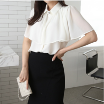 플랩 플랩 카라 쉬폰 케이프 블라우스