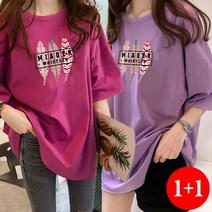 [1+1] 스타일아유 여성 아로하 나뭇잎 프린팅 오버핏 반팔 박시티셔츠